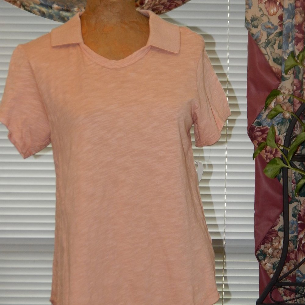NWT $130 WILT Peach Pink Raw Edge Short Sleeve Top S 6 8